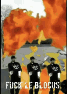 a movie poster for fuck le blocus shows a group of men standing in front of an explosion