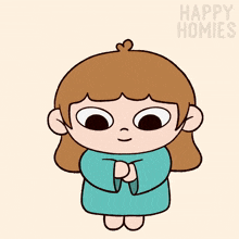 a cartoon of a girl holding hearts in her hands with the words happy homies behind her