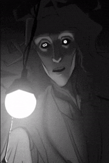 a black and white drawing of a man holding a flashlight