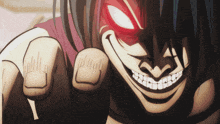 a close up of a cartoon character with a red eye