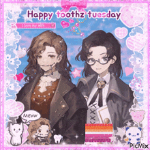 a happy toothz tuesday postcard with two anime girls
