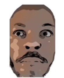 a cartoon drawing of a man 's face with a mustache and white spots on his face .