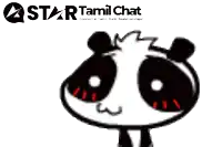 a cartoon of a panda bear with a star tamil chat logo in the background