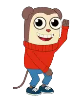 a cartoon character wearing a red sweater and blue jeans