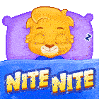 a cartoon lion is sleeping under a blanket that says nite nite on it