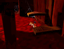 a cartoon character is playing a piano in a video game