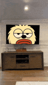 a tv with a cartoon character on the screen