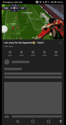 a screenshot of a soccer game that says emergency calls only at the top