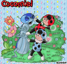 a cartoon drawing of a ladybug and a bug with the word cocomiel above them
