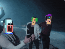 a man with a pixelated face holds a beer