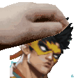 a pixel art of a man wearing a mask and a hat .