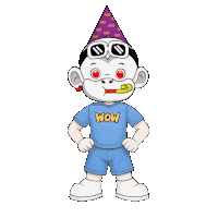 a cartoon monkey wearing a blue wow shirt