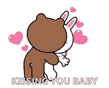 brown and cony kiss love bear hug