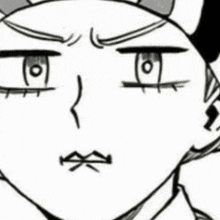 a black and white drawing of a person 's face with horns and a serious look on their face .