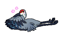 a cartoon drawing of a bird with a red eye