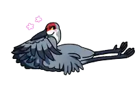 a cartoon drawing of a bird with a red eye