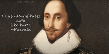 a painting of a man with the words ty sie identyfikuesz ku*a jako kur*a puzonik on the bottom