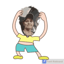 a cartoon character with a picture of a woman behind him and the words flash keyboard below it