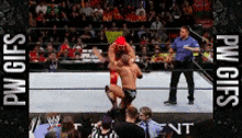 two men are wrestling in a wrestling ring with the words pw gifs below them