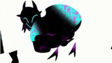 a cartoon drawing of a monster with horns and a blue and purple body .