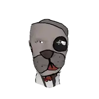 a cartoon drawing of a dog wearing a white shirt and bow tie