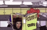 a cartoon shows a girl reading a book titled pictures of chilly