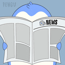 a penguin is reading a newspaper with the word news on the front