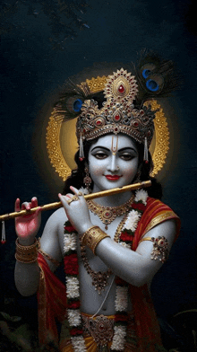 a painting of a deity playing a flute