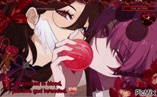 a picture of a girl with a mask on her face and a boy with purple hair