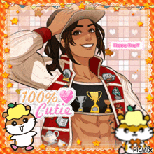 a cartoon of a man with the words 100 % cutie on it