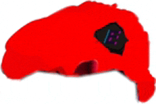 a red object with a black circle in the middle on a white background