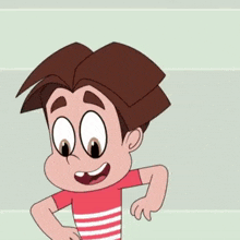 a cartoon character is pointing at a phone with a picture of a gnome on it