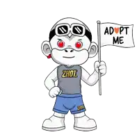 a cartoon character with adopt me written on a flag