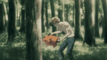 Denji Cutting Tree GIF - Denji Cutting Tree Chainsaw Man GIFs