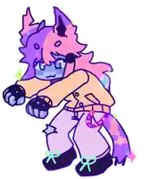 a cartoon drawing of a person with a purple tail