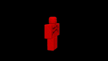 a blue block is laying on top of a red block with the letters lg on it