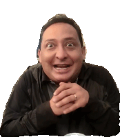 a man in a black shirt is making a funny face