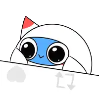 a drawing of a cat with a blue face and a red ear