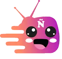 a purple and orange cartoon character with the letter n on it