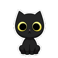 a black cat with yellow eyes is sitting with its mouth open