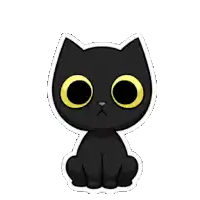 a black cat with yellow eyes is sitting with its mouth open
