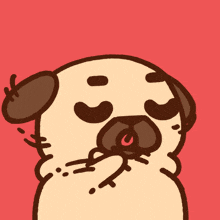 a cartoon drawing of a pug dog with its tongue sticking out
