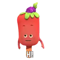 a cartoon character says hi with a flower on top