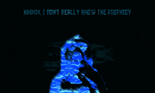 a pixel art of a person with the words " hmm i dont really know the prophecy "