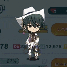 a cartoon character is wearing a cowboy hat and holding a cane in a video game .