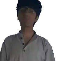 a pixelated image of a man wearing glasses and a white shirt with his eyes closed