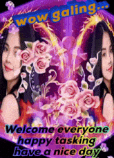 a picture of a woman with flowers and the words wow galing