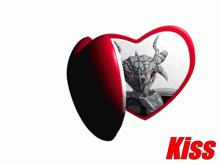 a couple of heart shaped mirrors with the word kiss on the top