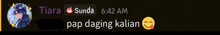 a screenshot of a chat with tiara sunda and pap daging kalian