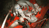 a girl with long white hair is holding a sword in her hand